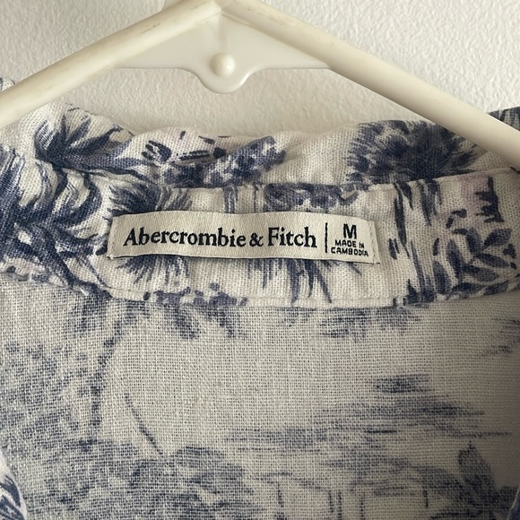 Abercrombie and Fitch Women’s Cropped Boxy Linen Button Down Shirt Medium White - Picture 4 of 7